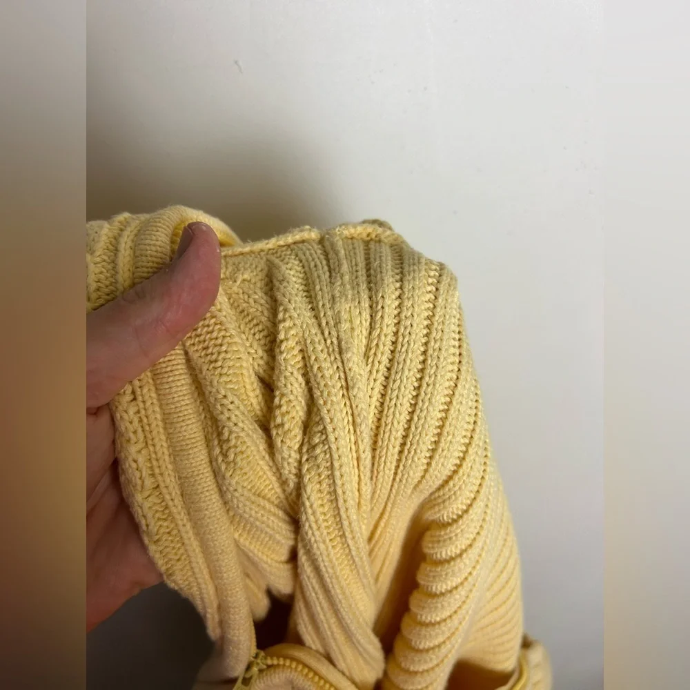 Lads end Cable knit Full Zip Hoodie Yellow Butter‎ Size L old Money Vintage